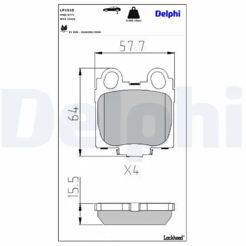Bremsbelagsatz, Scheibenbremse Hinterachse DELPHI LP1510 Bild Bremsbelagsatz, Scheibenbremse Hinterachse DELPHI LP1510