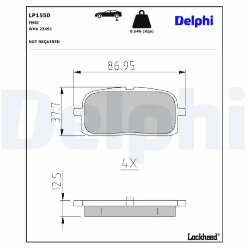 Bremsbelagsatz, Scheibenbremse Hinterachse DELPHI LP1550 Bild Bremsbelagsatz, Scheibenbremse Hinterachse DELPHI LP1550