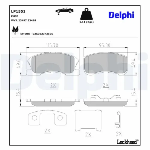 Bremsbelagsatz, Scheibenbremse Vorderachse DELPHI LP1551 Bild Bremsbelagsatz, Scheibenbremse Vorderachse DELPHI LP1551