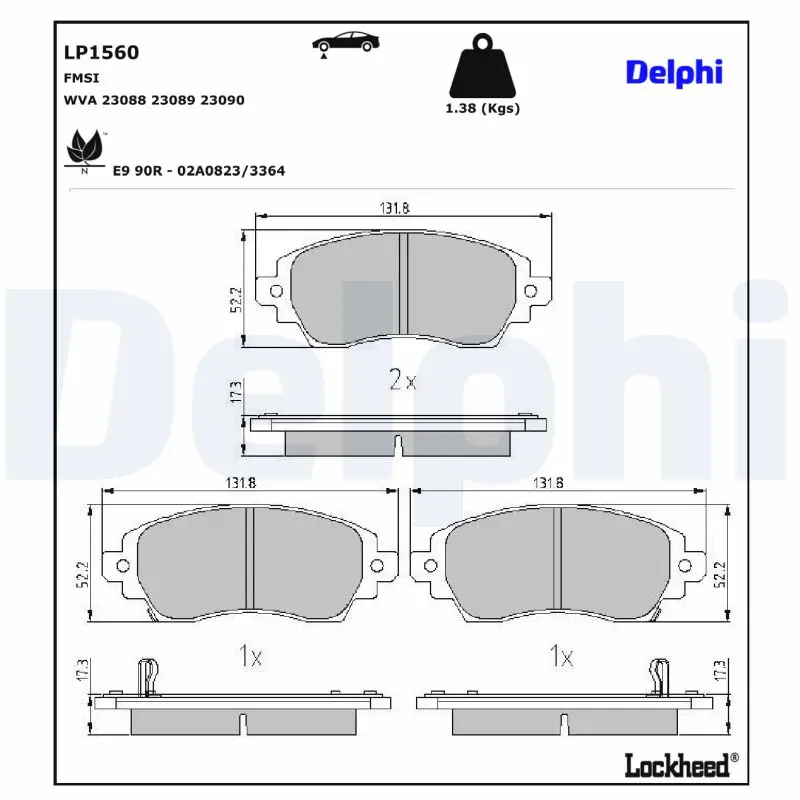 Bremsbelagsatz, Scheibenbremse Vorderachse DELPHI LP1560
