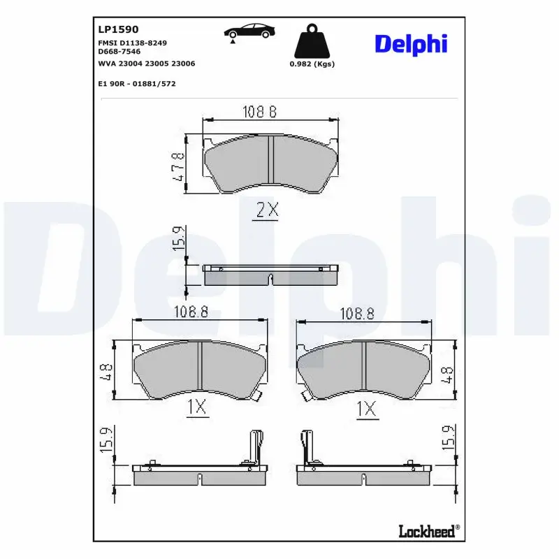 Bremsbelagsatz, Scheibenbremse Vorderachse DELPHI LP1590