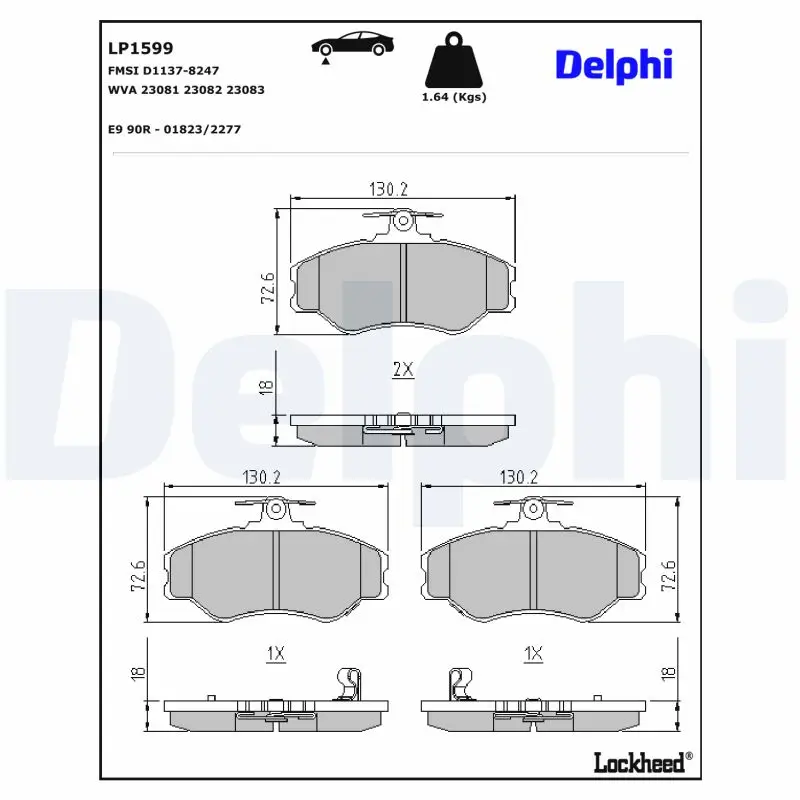 Bremsbelagsatz, Scheibenbremse Vorderachse DELPHI LP1599