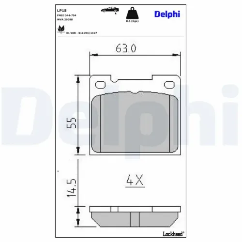 Bremsbelagsatz, Scheibenbremse DELPHI LP15 Bild Bremsbelagsatz, Scheibenbremse DELPHI LP15