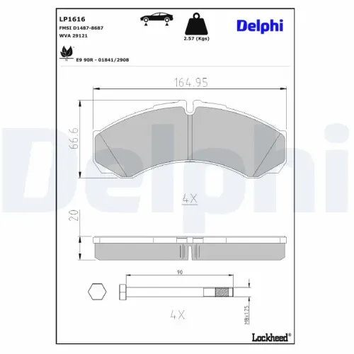 Bremsbelagsatz, Scheibenbremse DELPHI LP1616 Bild Bremsbelagsatz, Scheibenbremse DELPHI LP1616