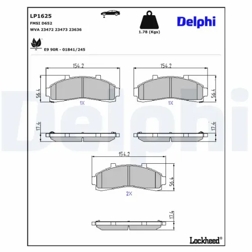 Bremsbelagsatz, Scheibenbremse DELPHI LP1625 Bild Bremsbelagsatz, Scheibenbremse DELPHI LP1625