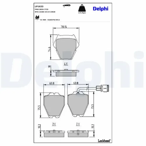 Bremsbelagsatz, Scheibenbremse DELPHI LP1633 Bild Bremsbelagsatz, Scheibenbremse DELPHI LP1633