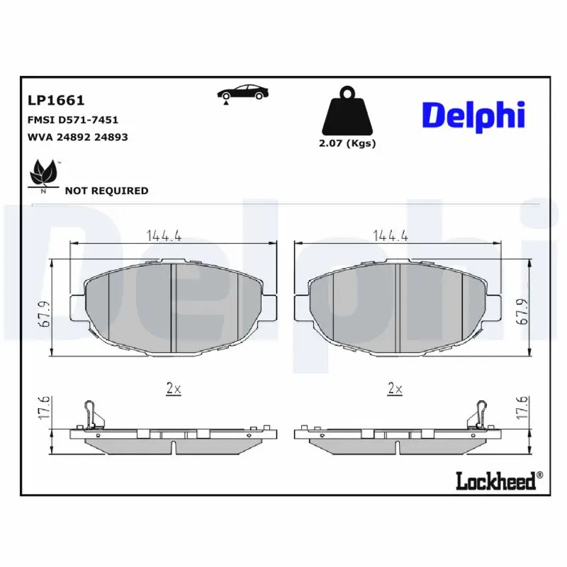 Bremsbelagsatz, Scheibenbremse Vorderachse DELPHI LP1661