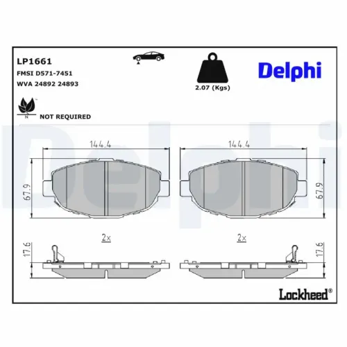 Bremsbelagsatz, Scheibenbremse Vorderachse DELPHI LP1661 Bild Bremsbelagsatz, Scheibenbremse Vorderachse DELPHI LP1661