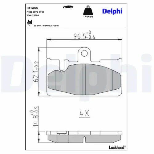 Bremsbelagsatz, Scheibenbremse Hinterachse DELPHI LP1690 Bild Bremsbelagsatz, Scheibenbremse Hinterachse DELPHI LP1690
