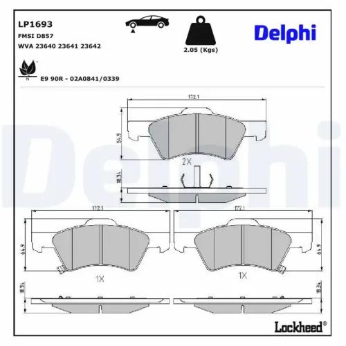 Bremsbelagsatz, Scheibenbremse DELPHI LP1693 Bild Bremsbelagsatz, Scheibenbremse DELPHI LP1693