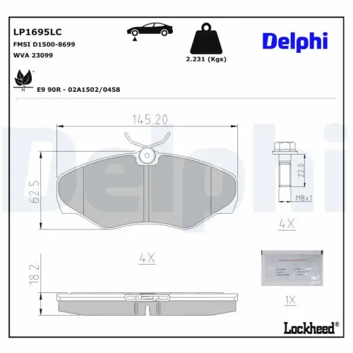 Bremsbelagsatz, Scheibenbremse Vorderachse DELPHI LP1695LC Bild Bremsbelagsatz, Scheibenbremse Vorderachse DELPHI LP1695LC