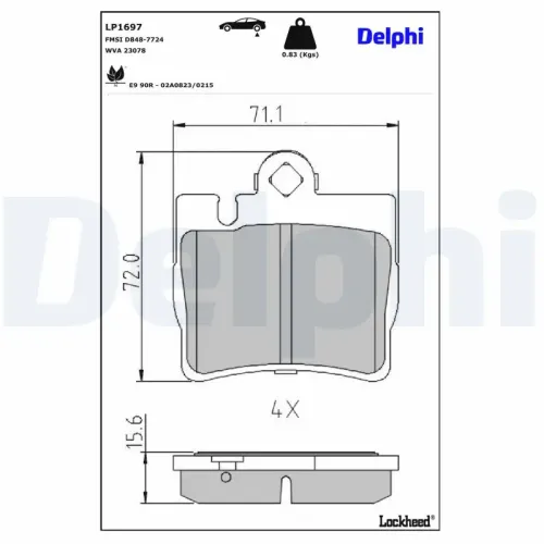 Bremsbelagsatz, Scheibenbremse Hinterachse DELPHI LP1697 Bild Bremsbelagsatz, Scheibenbremse Hinterachse DELPHI LP1697