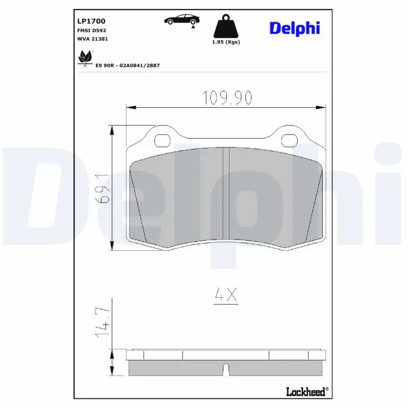 Bremsbelagsatz, Scheibenbremse DELPHI LP1700