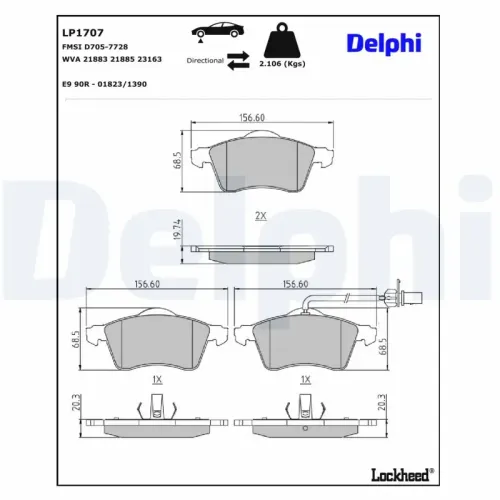 Bremsbelagsatz, Scheibenbremse DELPHI LP1707 Bild Bremsbelagsatz, Scheibenbremse DELPHI LP1707