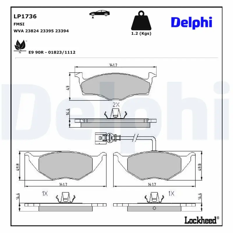 Bremsbelagsatz, Scheibenbremse Vorderachse DELPHI LP1736