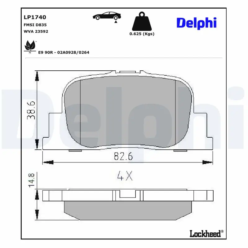 Bremsbelagsatz, Scheibenbremse Hinterachse DELPHI LP1740