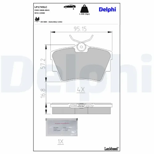 Bremsbelagsatz, Scheibenbremse DELPHI LP1745LC Bild Bremsbelagsatz, Scheibenbremse DELPHI LP1745LC