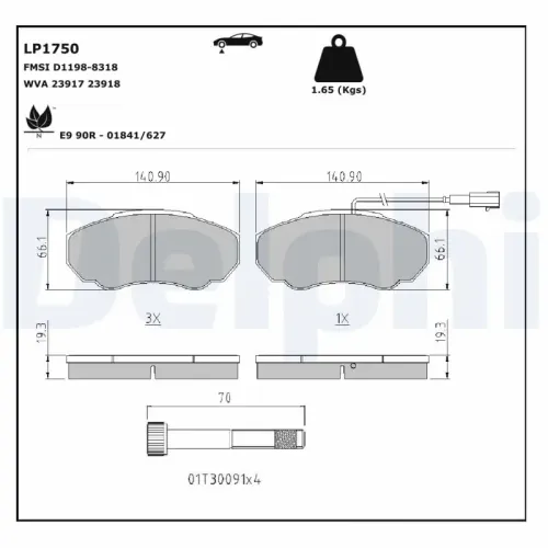 Bremsbelagsatz, Scheibenbremse DELPHI LP1750 Bild Bremsbelagsatz, Scheibenbremse DELPHI LP1750