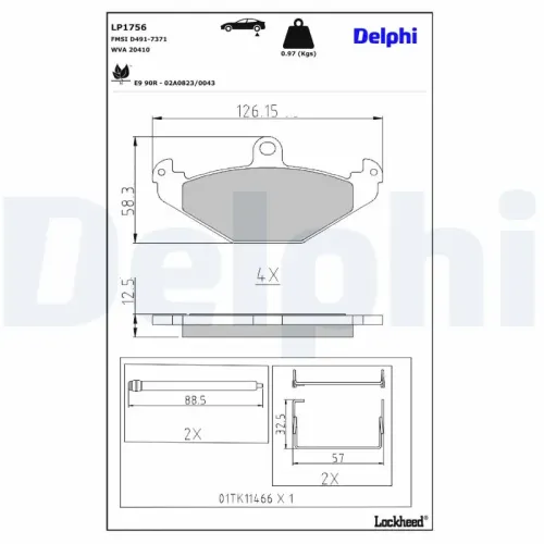 Bremsbelagsatz, Scheibenbremse Hinterachse DELPHI LP1756 Bild Bremsbelagsatz, Scheibenbremse Hinterachse DELPHI LP1756