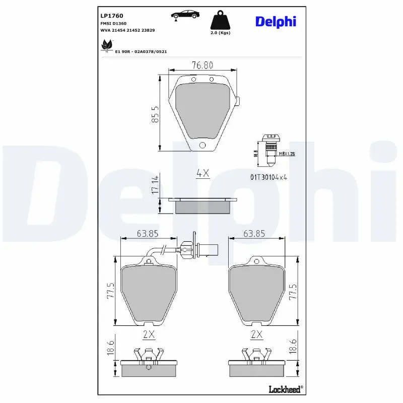 Bremsbelagsatz, Scheibenbremse Vorderachse DELPHI LP1760