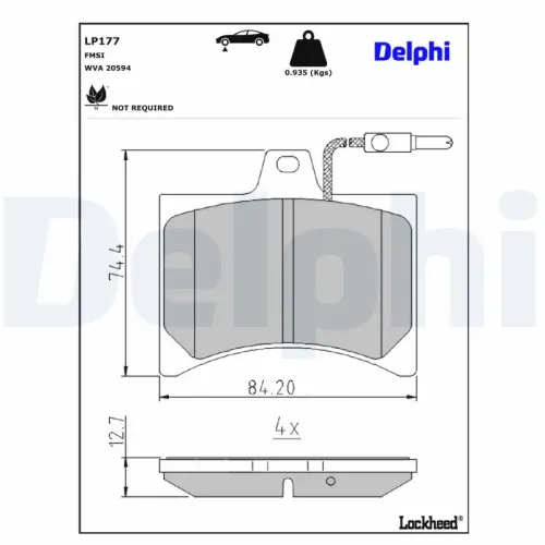 Bremsbelagsatz, Scheibenbremse Vorderachse DELPHI LP177 Bild Bremsbelagsatz, Scheibenbremse Vorderachse DELPHI LP177