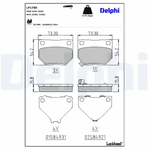 Bremsbelagsatz, Scheibenbremse Hinterachse DELPHI LP1780 Bild Bremsbelagsatz, Scheibenbremse Hinterachse DELPHI LP1780
