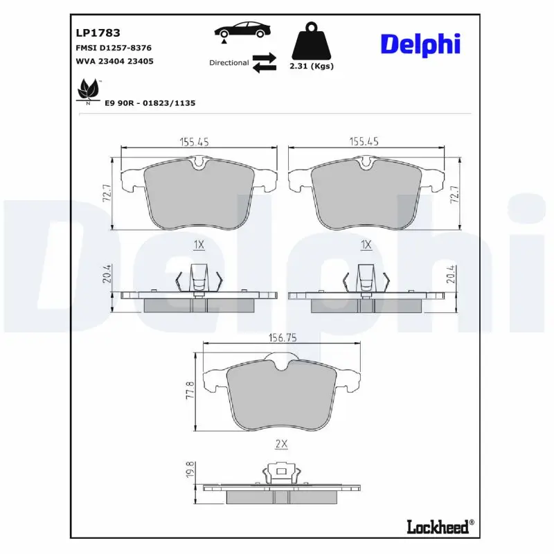 Bremsbelagsatz, Scheibenbremse DELPHI LP1783