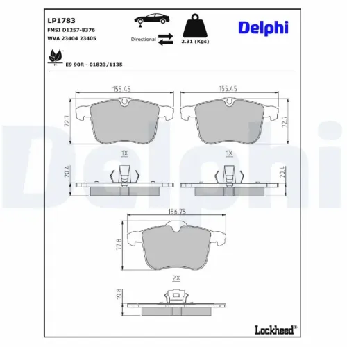Bremsbelagsatz, Scheibenbremse DELPHI LP1783 Bild Bremsbelagsatz, Scheibenbremse DELPHI LP1783