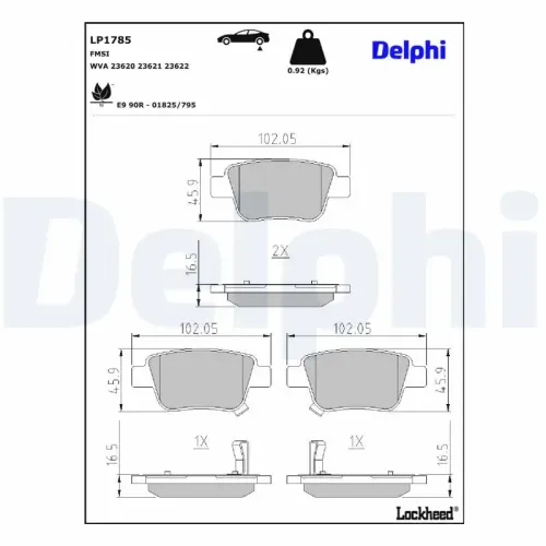 Bremsbelagsatz, Scheibenbremse Hinterachse DELPHI LP1785 Bild Bremsbelagsatz, Scheibenbremse Hinterachse DELPHI LP1785