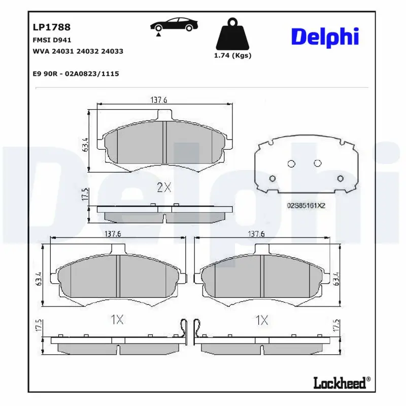 Bremsbelagsatz, Scheibenbremse DELPHI LP1788