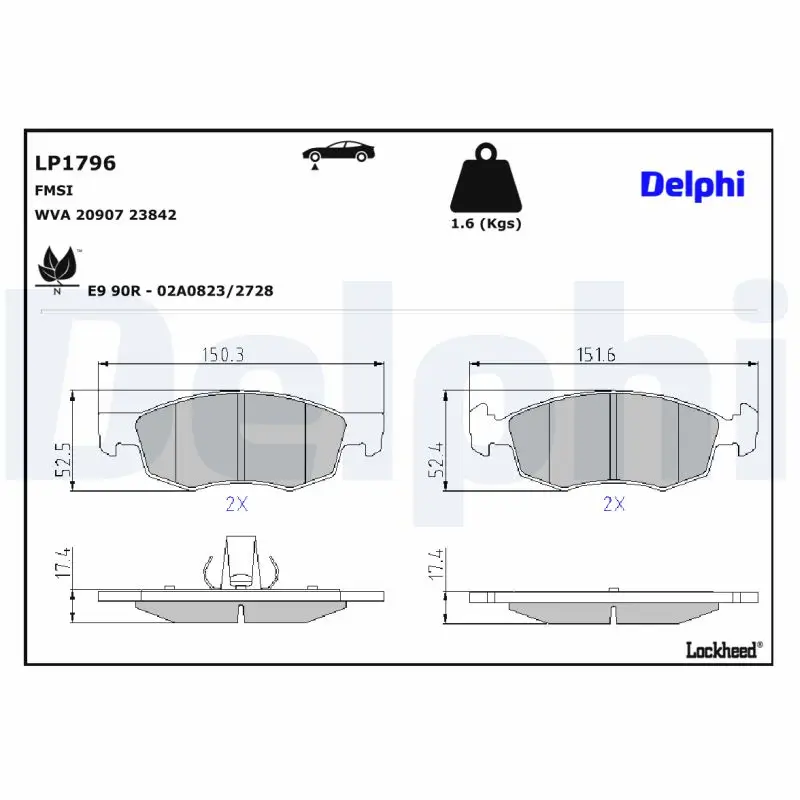 Bremsbelagsatz, Scheibenbremse Vorderachse DELPHI LP1796