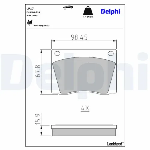Bremsbelagsatz, Scheibenbremse DELPHI LP17 Bild Bremsbelagsatz, Scheibenbremse DELPHI LP17