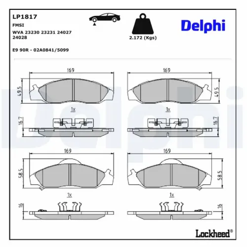 Bremsbelagsatz, Scheibenbremse DELPHI LP1817 Bild Bremsbelagsatz, Scheibenbremse DELPHI LP1817