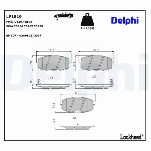 Bremsbelagsatz, Scheibenbremse Vorderachse DELPHI LP1819 Bild Bremsbelagsatz, Scheibenbremse Vorderachse DELPHI LP1819
