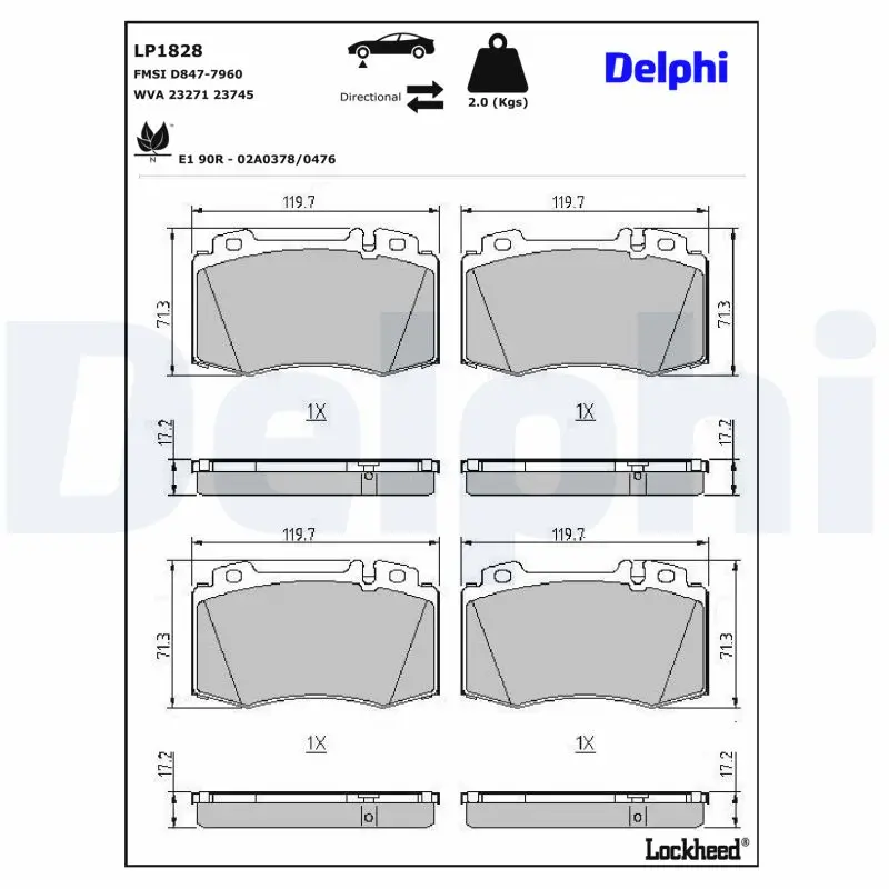 Bremsbelagsatz, Scheibenbremse Vorderachse DELPHI LP1828