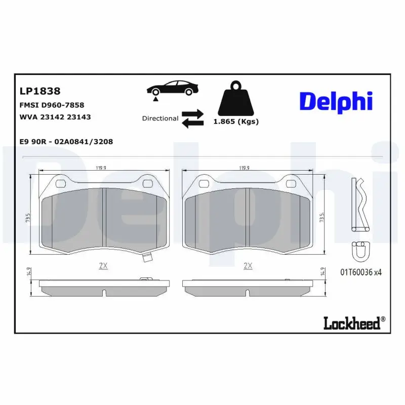 Bremsbelagsatz, Scheibenbremse Vorderachse DELPHI LP1838