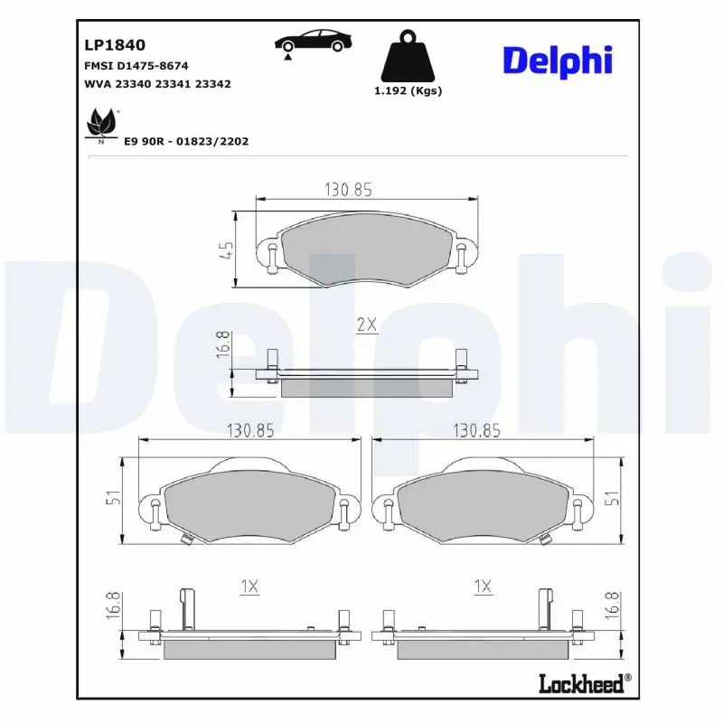 Bremsbelagsatz, Scheibenbremse DELPHI LP1840
