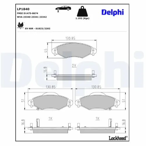 Bremsbelagsatz, Scheibenbremse DELPHI LP1840 Bild Bremsbelagsatz, Scheibenbremse DELPHI LP1840