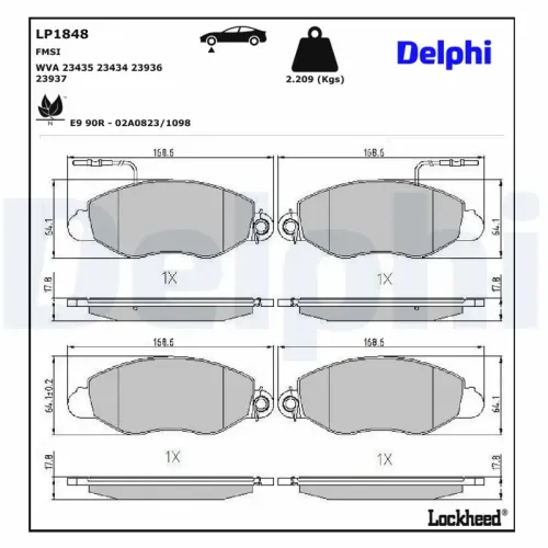 Bremsbelagsatz, Scheibenbremse DELPHI LP1848 Bild Bremsbelagsatz, Scheibenbremse DELPHI LP1848