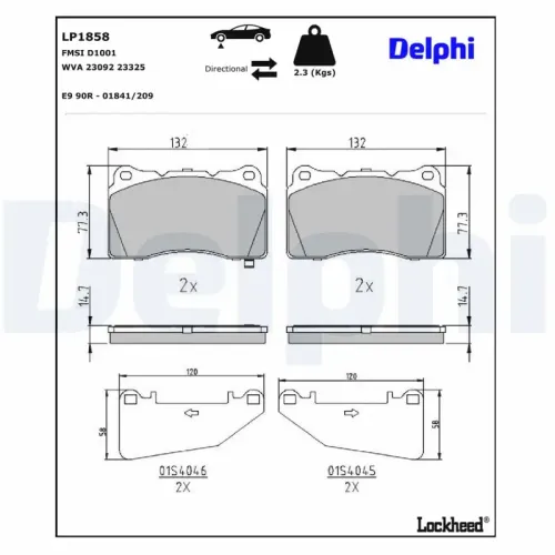 Bremsbelagsatz, Scheibenbremse DELPHI LP1858 Bild Bremsbelagsatz, Scheibenbremse DELPHI LP1858