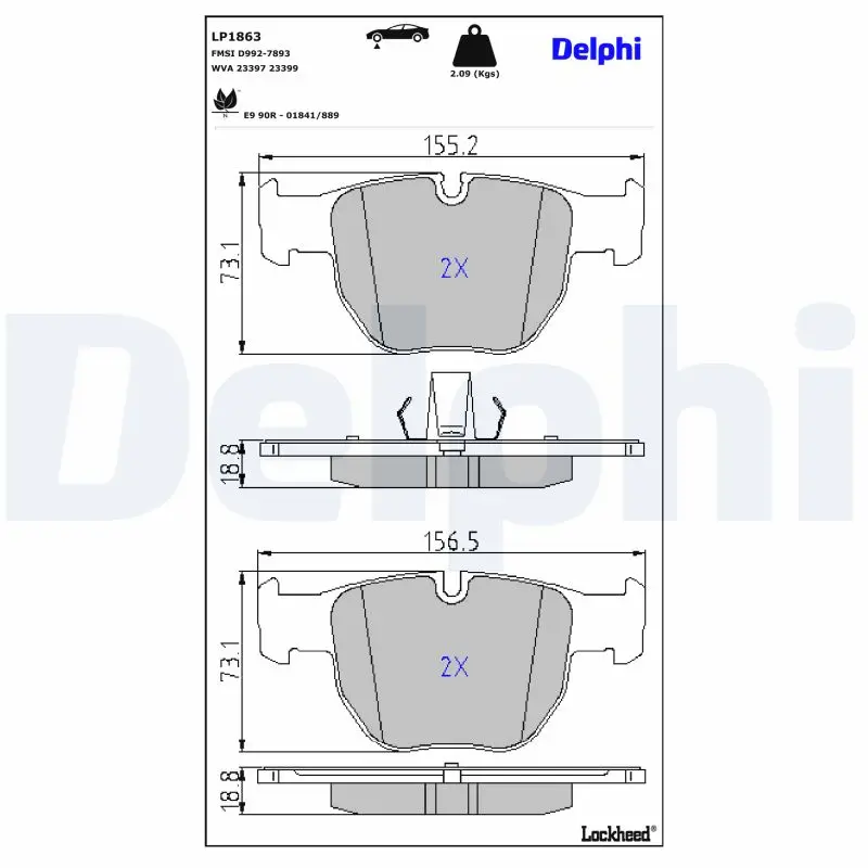 Bremsbelagsatz, Scheibenbremse DELPHI LP1863