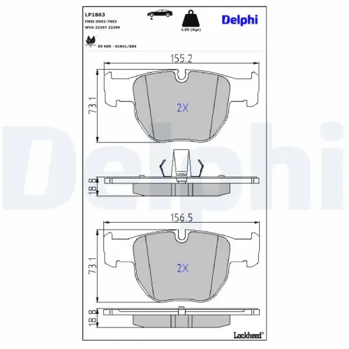 Bremsbelagsatz, Scheibenbremse DELPHI LP1863 Bild Bremsbelagsatz, Scheibenbremse DELPHI LP1863