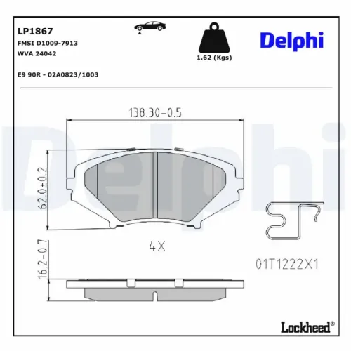 Bremsbelagsatz, Scheibenbremse Vorderachse Vorderachse DELPHI LP1867 Bild Bremsbelagsatz, Scheibenbremse Vorderachse Vorderachse DELPHI LP1867