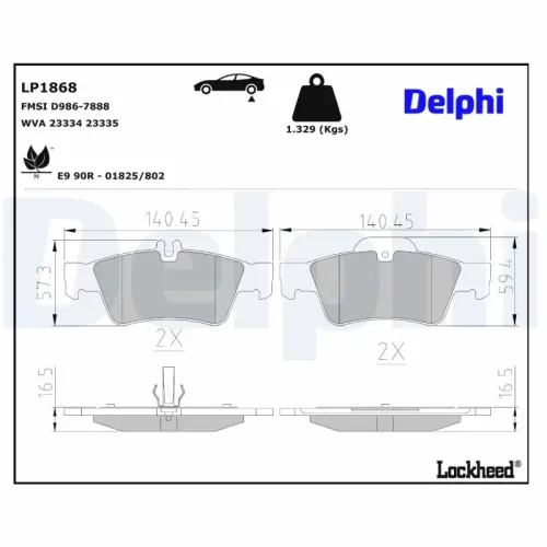 Bremsbelagsatz, Scheibenbremse DELPHI LP1868 Bild Bremsbelagsatz, Scheibenbremse DELPHI LP1868
