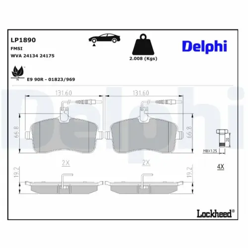 Bremsbelagsatz, Scheibenbremse DELPHI LP1890 Bild Bremsbelagsatz, Scheibenbremse DELPHI LP1890