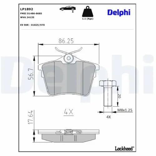 Bremsbelagsatz, Scheibenbremse DELPHI LP1892 Bild Bremsbelagsatz, Scheibenbremse DELPHI LP1892