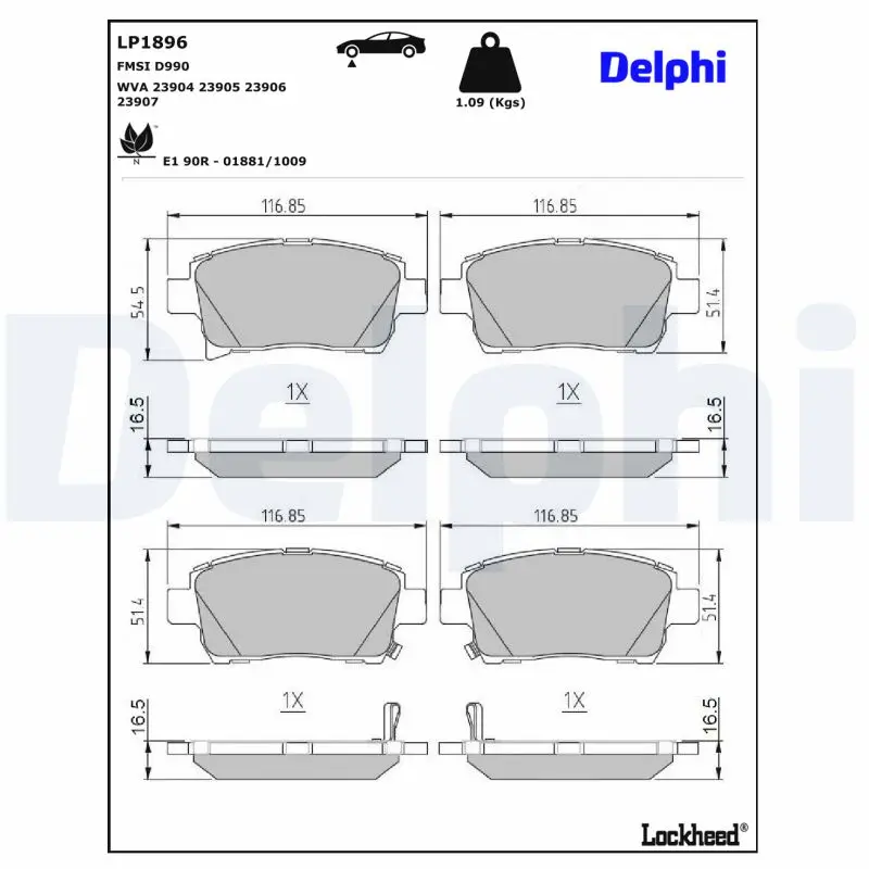 Bremsbelagsatz, Scheibenbremse Vorderachse DELPHI LP1896