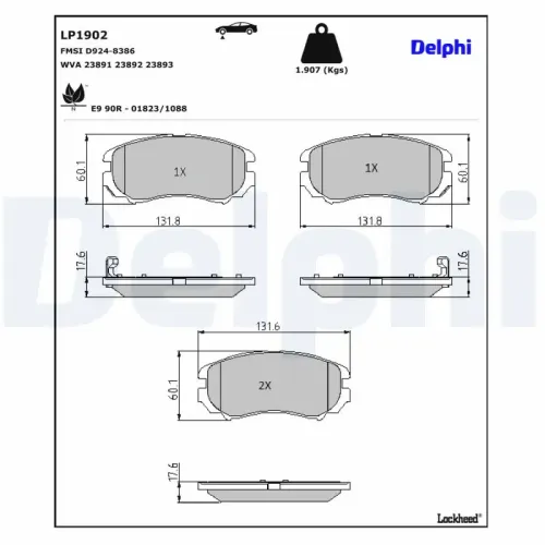 Bremsbelagsatz, Scheibenbremse DELPHI LP1902 Bild Bremsbelagsatz, Scheibenbremse DELPHI LP1902