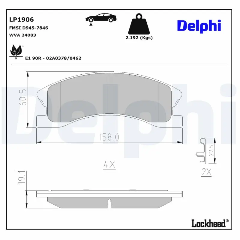Bremsbelagsatz, Scheibenbremse Vorderachse DELPHI LP1906