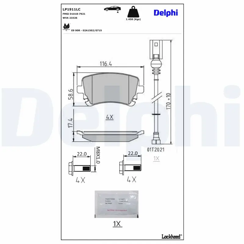 Bremsbelagsatz, Scheibenbremse DELPHI LP1911LC